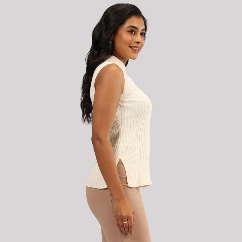 BlissClub Move All Day Sleeveless Top, 100% Cotton,Turtleneck Collar,High Side Slits,Versatile