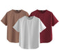 Juneberry Pure 100% Cotton Oversized Loose Baggy Fit Round Neck With Drop Shoulder White & Maroon & Cork Half Sleeves Boyfriend