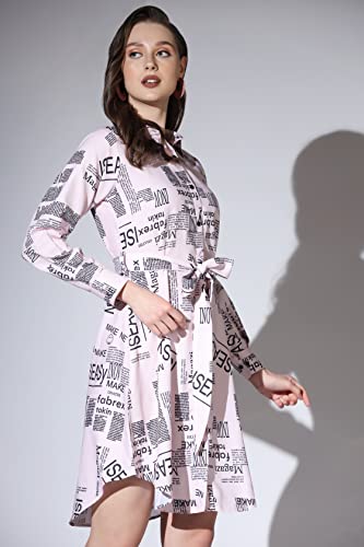 Greciilooks Western Dress For Women - Paper Printed Rayon Dress & Long Button Down Sleeve With Belt For Girls Suitable For Worko