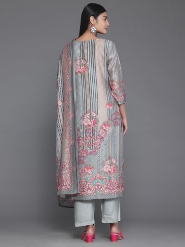 Libas Womens Printed Silk Blend Pakistani Kurta With Trousers And Dupatta