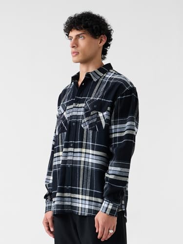 The Souled Store Plaid Shirt: Steel Men and Boys Long Sleeves Collared Neck Button Front Regular Fit Cotton Utility Shirts