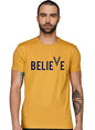 ADRO Men's Believe Design Printed T-Shirt (L, Mustard)