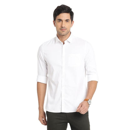 Turtle Men Cotton Blend White Solid Slim Fit Casual Shirts
