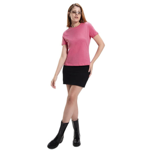 Bewakoof WomenS Solid Cotton T-Shirt- Regular Fit, Round Neck, Half Sleeves 502791_Pink_S