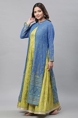 Green Embellished Long Kurta & Blue Gilet Set_23Auas14693-507728