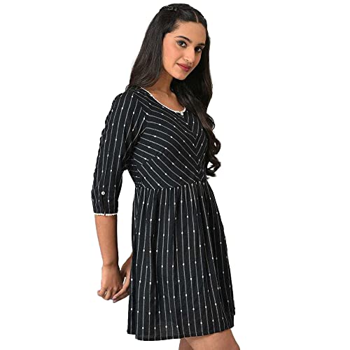 Black Dobby Fit And Flare Kurti