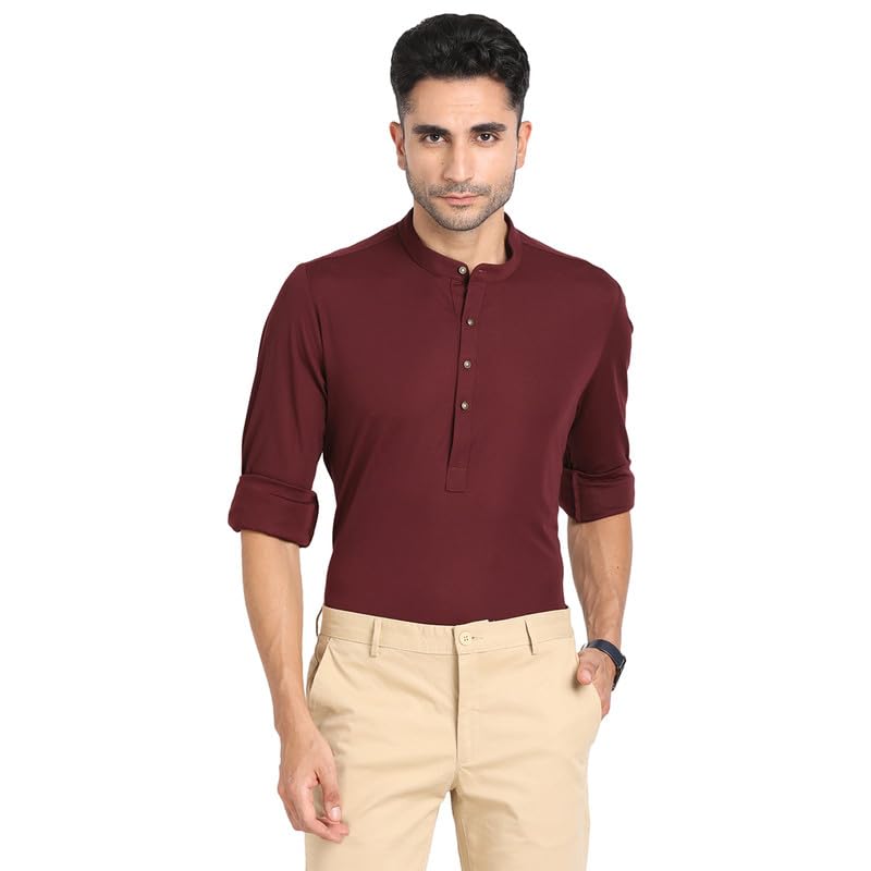 Turtle Men Knitted Maroon Slim Fit Casual Kurta
