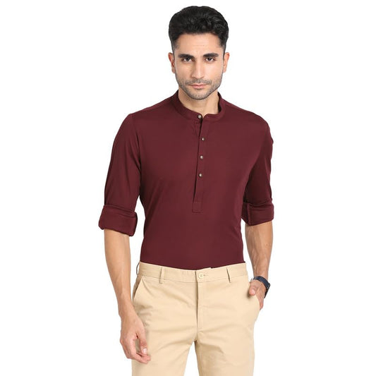 Turtle Men Knitted Maroon Slim Fit Casual Kurta