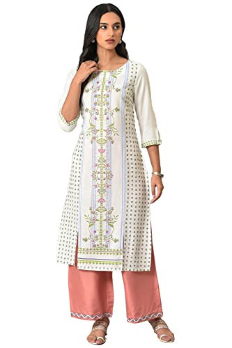 W for Woman Ecru Placement Floral Printed Summer Plus Size Kurta