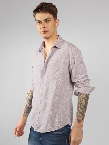 Dennis Lingo MenS | Mauve | Printed | Spread Collar | Full Sleeve | Relaxed | Casual Shirt