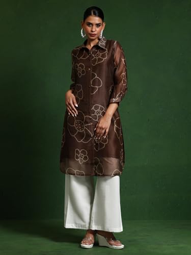 Varanga WomenS Chanderi Paisley Regular Fashion Vest (Vkur2048_Brown