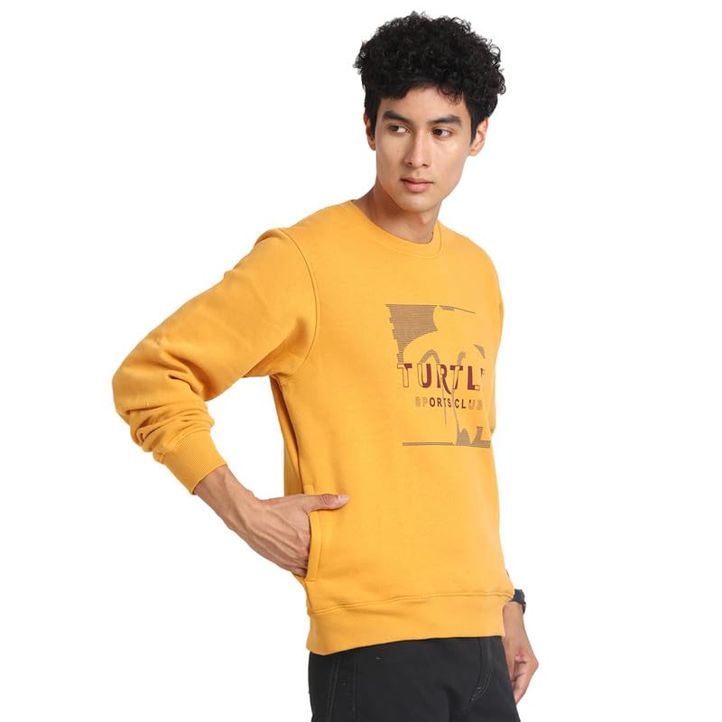 Turtle Men Cotton Stretch Mustard Plain Regular Fit Full Sleeve Casual Sweatshirt