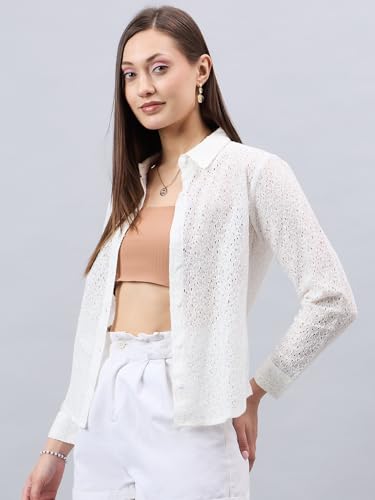 Style Quotient Women Self White Lace Regular Shirt