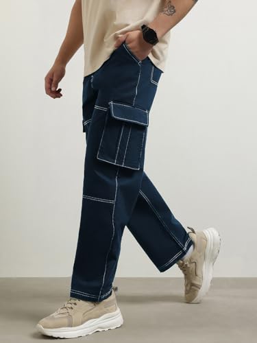Nobero MenS Straight Casual Pants (1M-Bwcp-R0001_Navy Blue