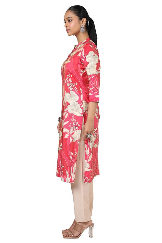 Soch Womens Fuchsia Tissue Floral Print Kurta