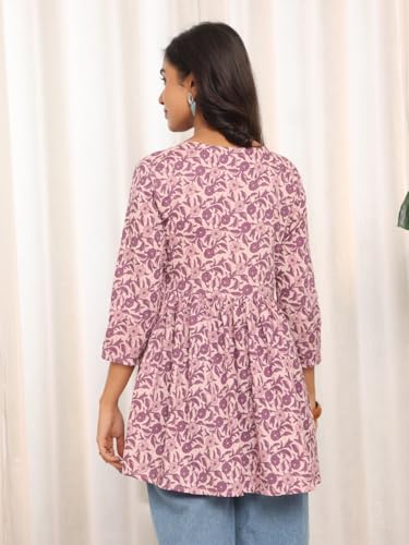 Varanga Women Jaipuri Printed Angrakha Style Tunic  Stylish and Comfortable Wardrobe Addition with Traditional Charm Purple