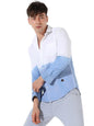 Campus Sutra Mens White & Blue Contrast Ombre Shirt for Casual Wear | Spread Collar | Long Sleeve | Button Closure | Cotton Shi