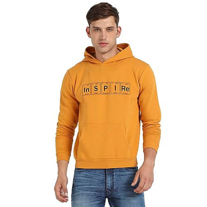 Campus Sutra Mens Mustard Yellow Inspire Hoodie with Kangaroo Pocket for Casual Wear | Hooded Neck | Long Sleeve | Pull On Clos