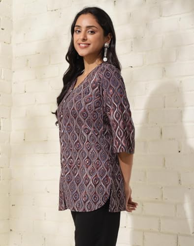 Fabindia WomenS Printed Regular Fit Tunic (1035732Red-Grey_Red