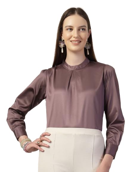 Style Quotient Women Solid Mauve Satin Regular Pleated Top