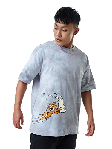 The Souled Store Men Official Tom & Jerry: The Chase Grey Printed Oversized T-Shirts