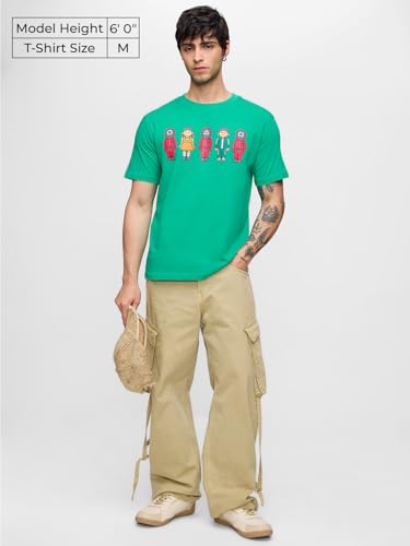 The Souled Store Squid Game: Lets Play Men and Boys Short Sleeves Round Neck Green Graphic Printed Regular Fit Cotton T-Shirts
