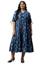 Aurelia Women Dark Blue Kuchai Silk Floral Printed Dress_22Aua13353P-504142_4Xl