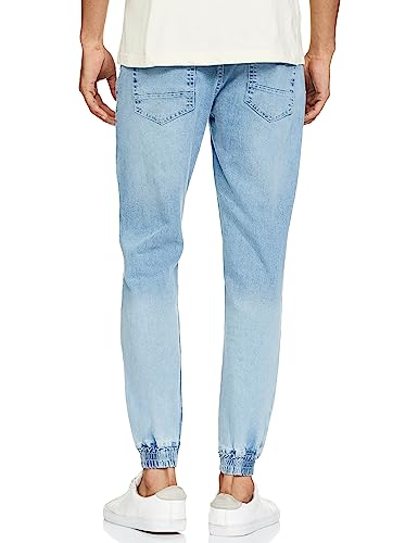 The Indian Garage Co Men Slim Fit Overdyed Mid-Rise Stretchable Denim Joggers