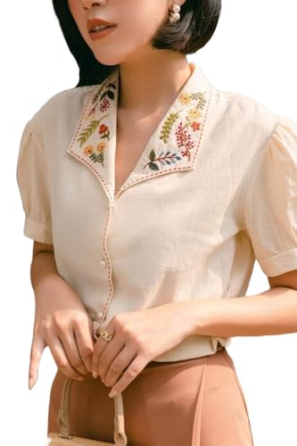 Gosriki WomenS Tunics Tops Rayon Viscose Neck Embroidery Short Shirt (Chidiya Beige-Gs_M_Beige_Medium)