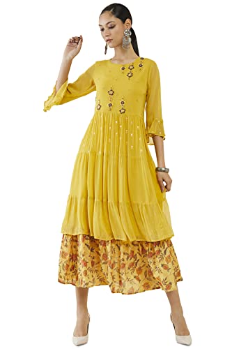 Soch Women Yellow Georgette Embroidery Dress Kurta
