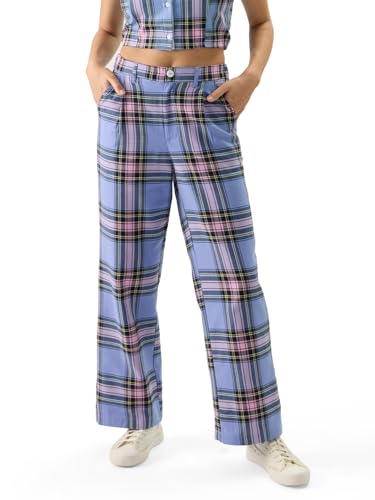 The Souled Store Lilac Blossom Women and Girls Straight Fit High Rise Cotton Checkered Pants
