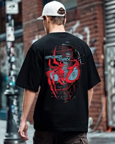 Bewakoof X Official Marvel Merchandise MenS Graphic Printed Cotton T-Shirt - Oversized Fit, Round Neck, Half Sleeves_599566_Bla