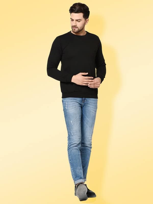 RIGO Mens Fleece Round Neck Sweatshirt (SW10201091_Solid Black