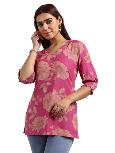Libas Womens Printed Cotton Straight Kurti For Women Pink
