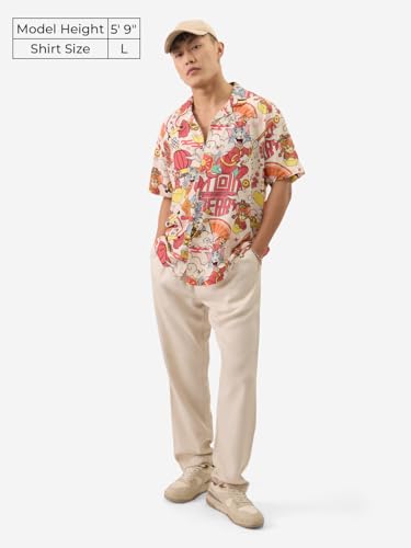 The Souled Store Official Tom & Jerry: New Year Men And Boys Short Sleeve Collared Neck Button Front Regular Fit Cotton Printed