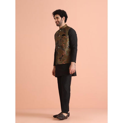 Kisah Mens Nehru Jacket|Silk Blend Fabric Semi-Casual Waistcoat Jacquard Pattern Mens Ethnic Wear|Regular Fit Mandarin Collar Sl