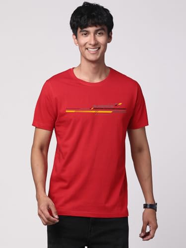 ADRO Men's Graphic Printed 100% Cotton T-Shirt - Regular Fit, Printed T-Shirts for Men (RN24-RAC-RD_Red)