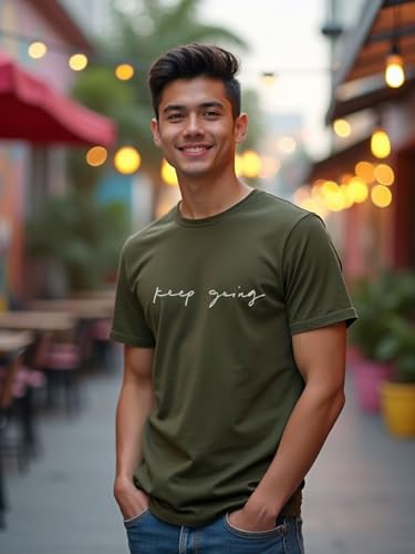 Nobero MenS Typography Printed Regular Fit T-Shirt (1M-Twts-C1163-Pbl_Olive Green