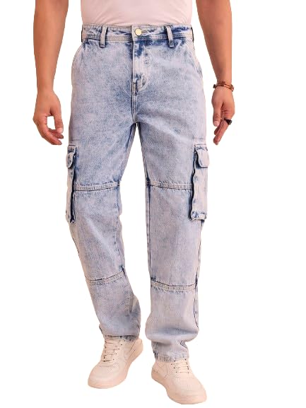 Style Quotient Men Light Blue Relaxed Fit Mid Rise Cargos