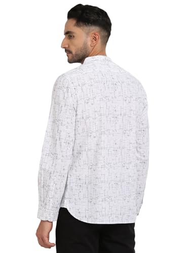 Turtle Men 100% Cotton Off White Printed Slim Fit Casual Shirt
