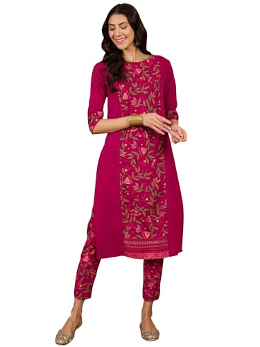 ZIYAA Women Women's Maroon Crepe Kurta And Pant Set
