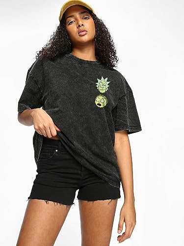 Bewakoof X Official Rick and Morty Merchandise Womens The Acid Vat Graphic Printed 100% Cotton T-Shirt - Oversized Fit, Round N