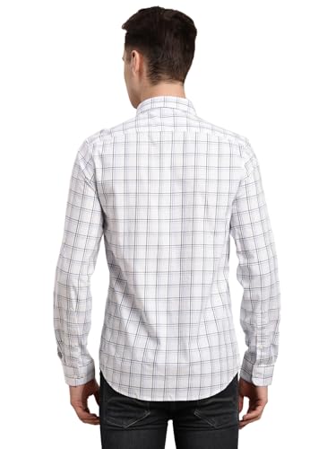 Turtle Men 100% Cotton White Check Slim Fit Casual Shirt