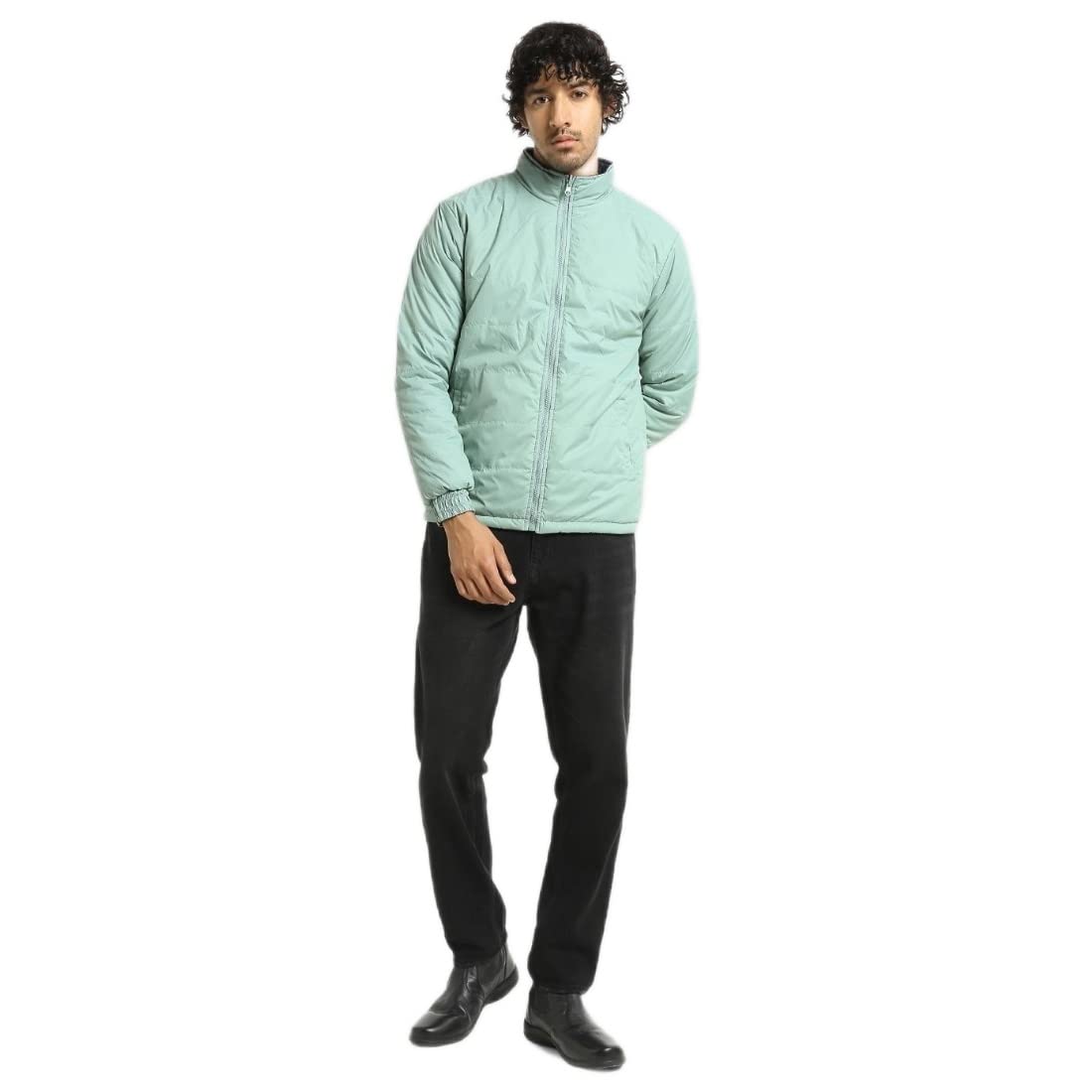 Bewakoof Mens Solid Regular Fit Full Sleeve Stand Collar Nylon Plus Size Reversible Puffer Jacket