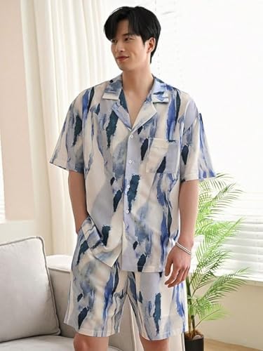 Greciilooks Men Rayon Casual Regular Fit Co-Ord Set (Blue, X-Large)
