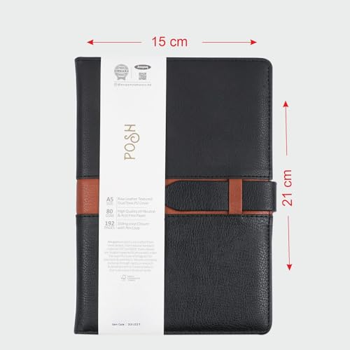 Anupam Posh A5 Ruled Journal Notebook 192 Pages 80Gsm Lined Notebook Leather Textured Pu Cover Sliding Loop Closure With Pen Loo