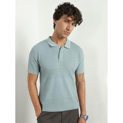 Nobero MenS Self Design Regular Fit Polo Shirt (1M-Twpo-R0020_Grey