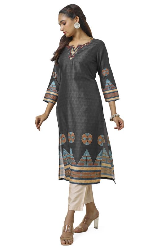 Soch Womens Black Muslin Blend Embroidered Kurta With Beads
