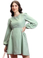 Ketch Cotton Blend Women Casual Fit Green Dress Above The Knee Khj6000635