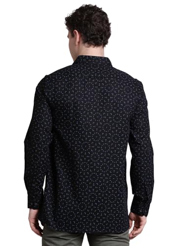 Turtle Men Regular Fit Printed Cotton Linen Black Formal Shirt